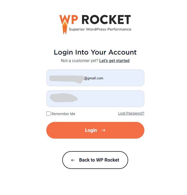 WP Rocketのアカウントページにログイン